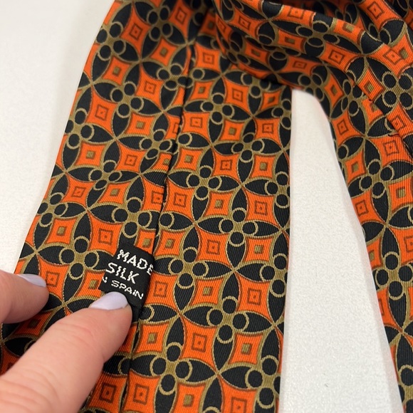 FR TRIPLER & CO NEW YORK 100% Silk Handmade Vintage Orange Square Pattern Tie - Picture 6 of 9